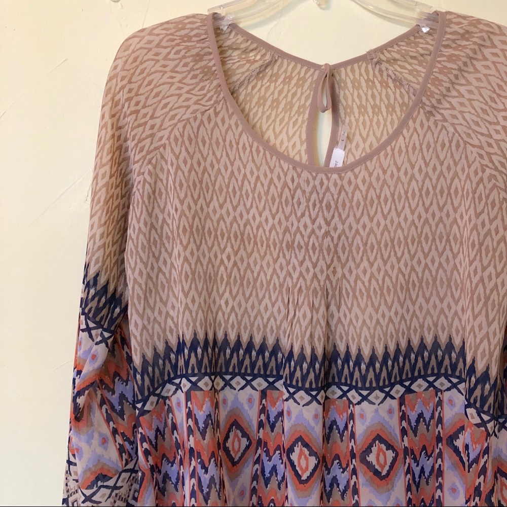 Blu Pepper Sheer Boho Print Blouse Top